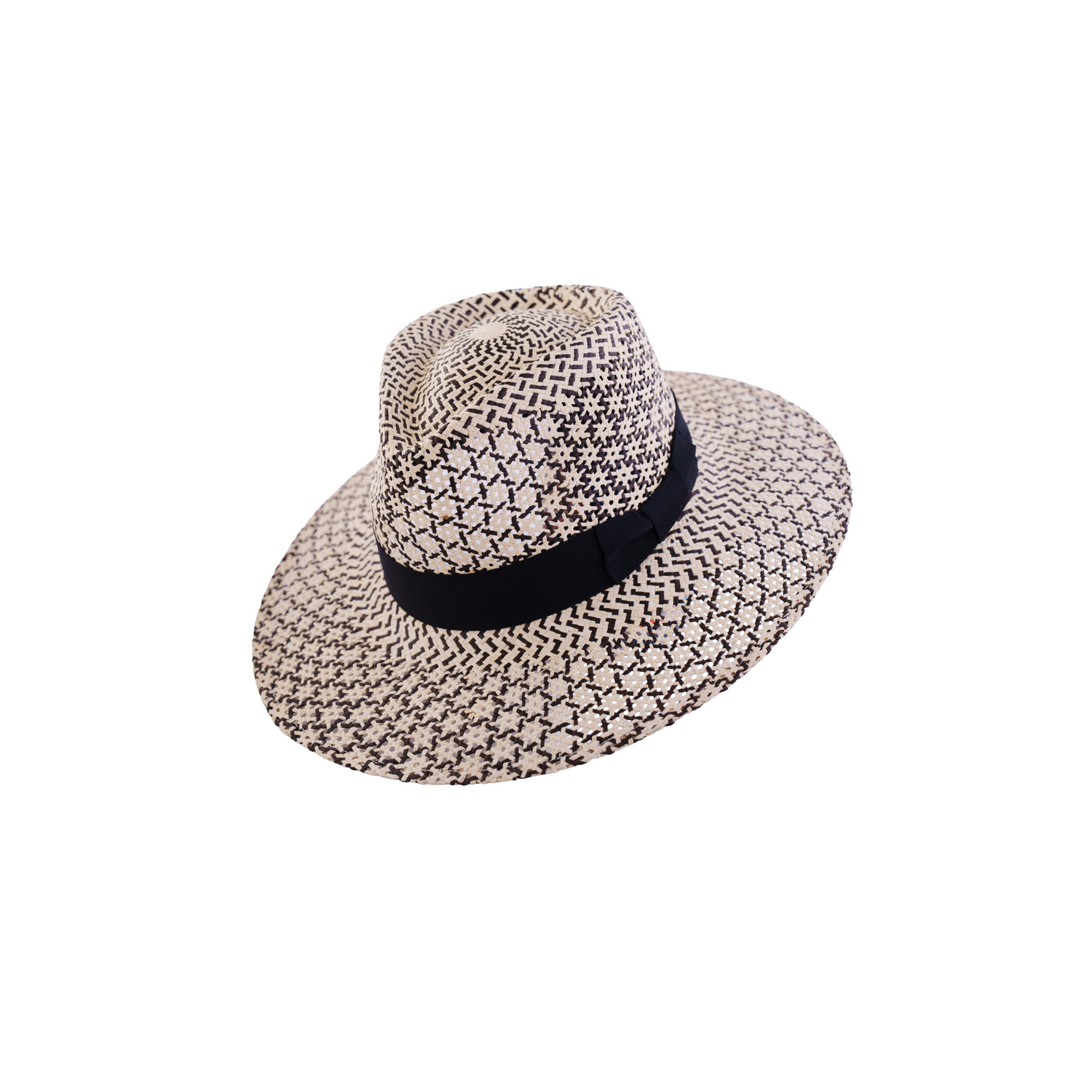 Sauvage Flowers Black & Natural Genuine Panama Hat