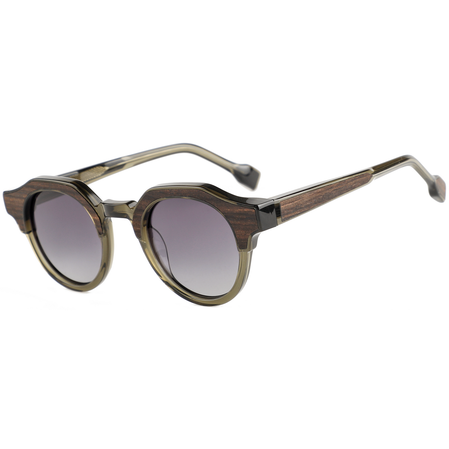 The Classic Round Dark Green Acetate & Wood Sunglasses