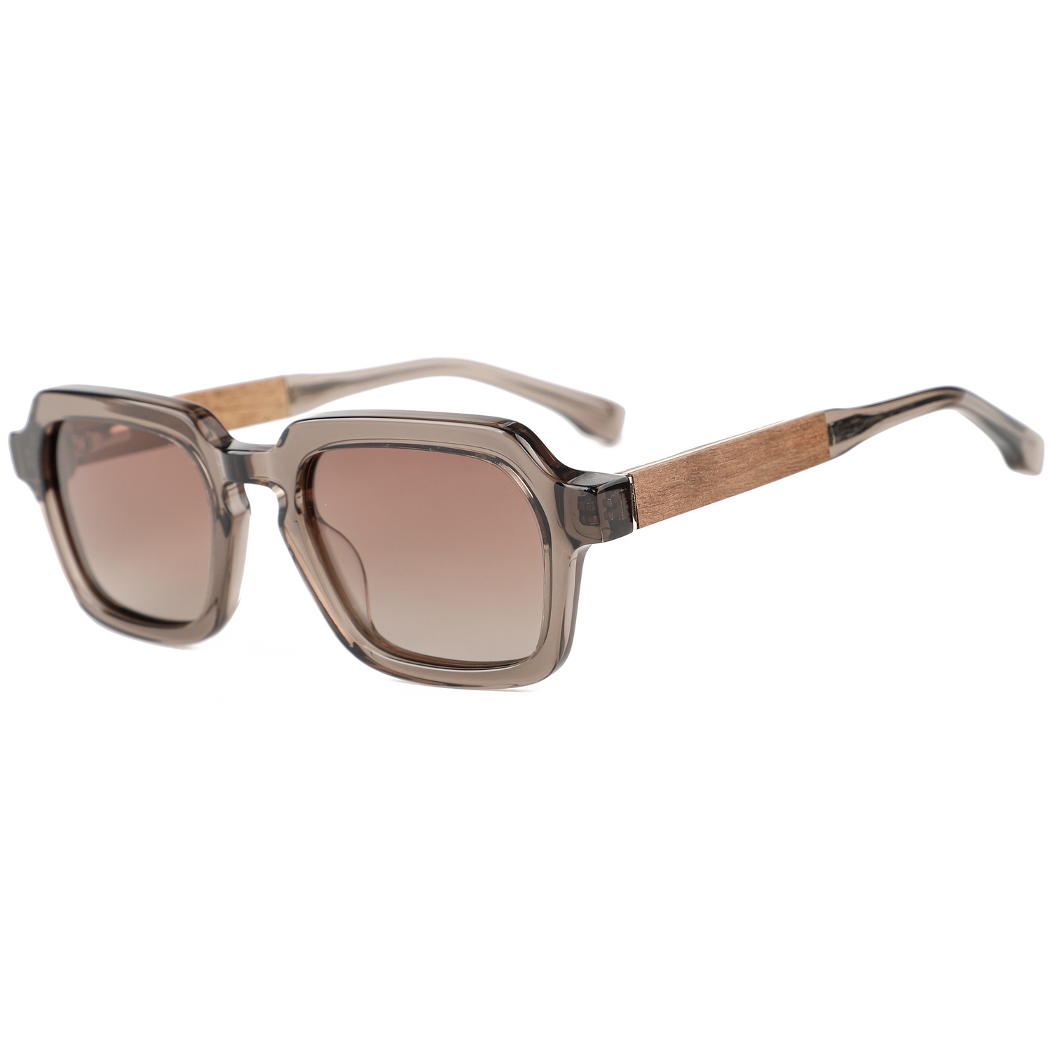 The Modern Rectangle Grey Acetate & Walnut Wood Sunglasses