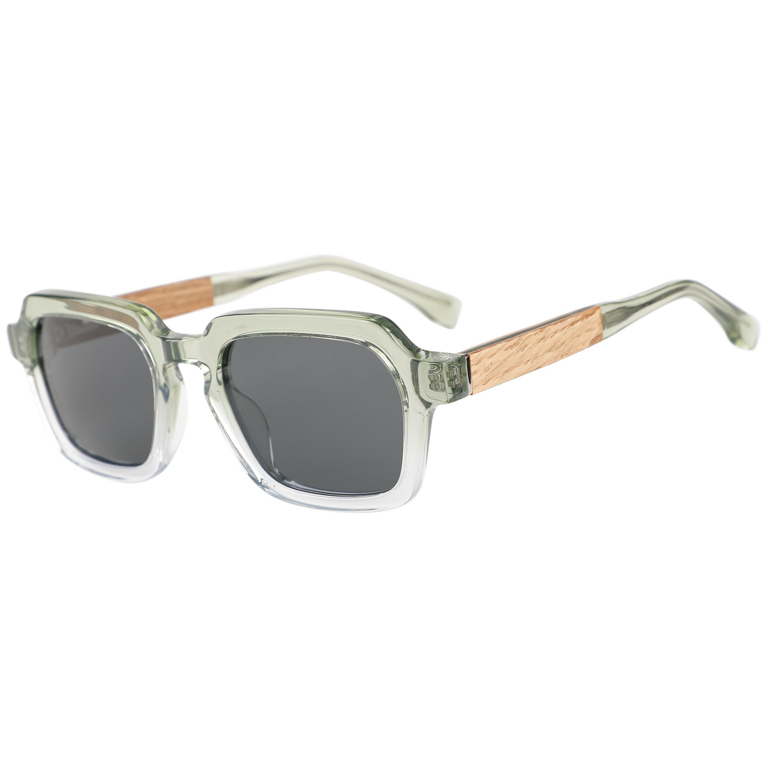 The Modern Rectangle Sage Acetate & Oak Wood Sunglasses