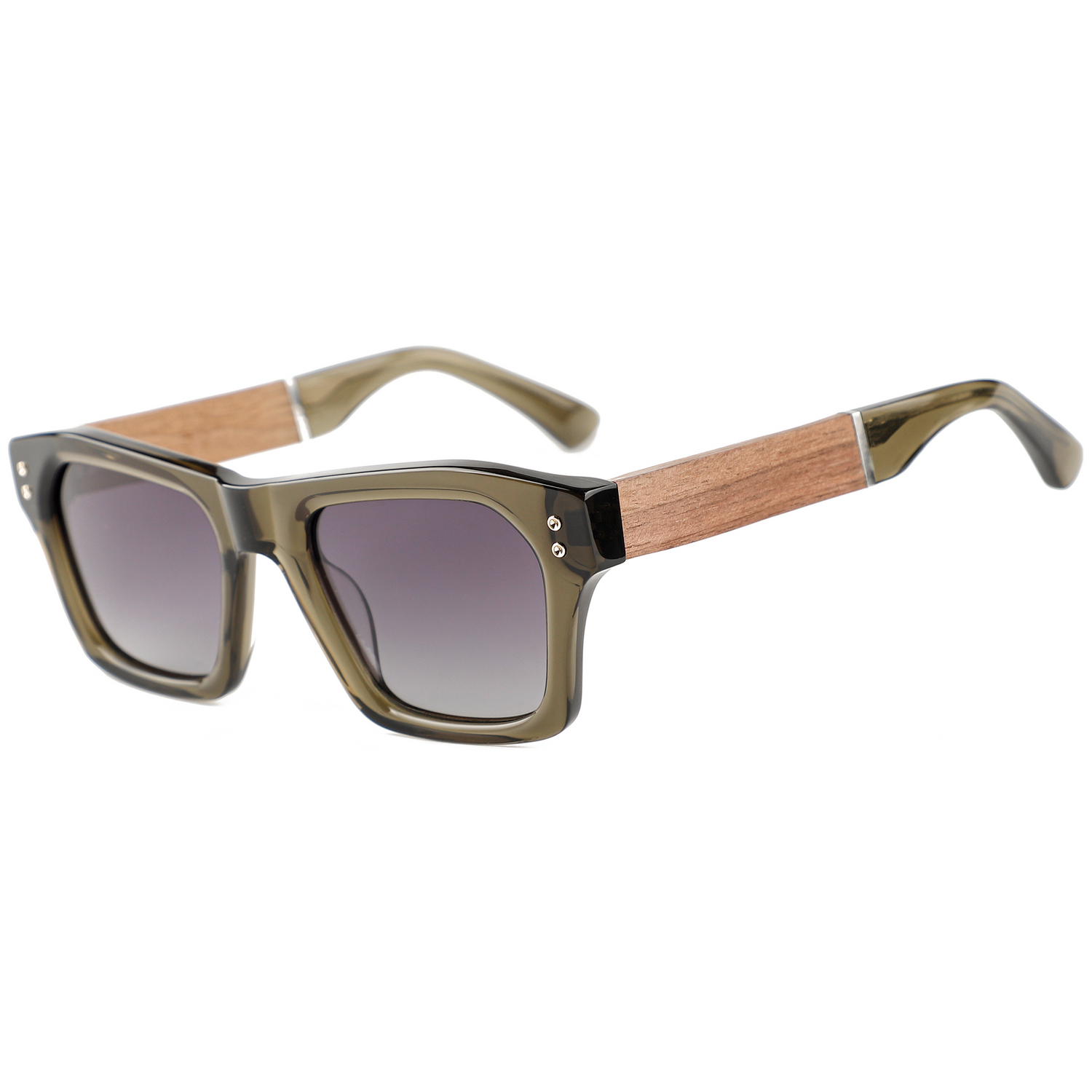The Oversized Walnut Wood & Dark Green Acetate Sunglasses
