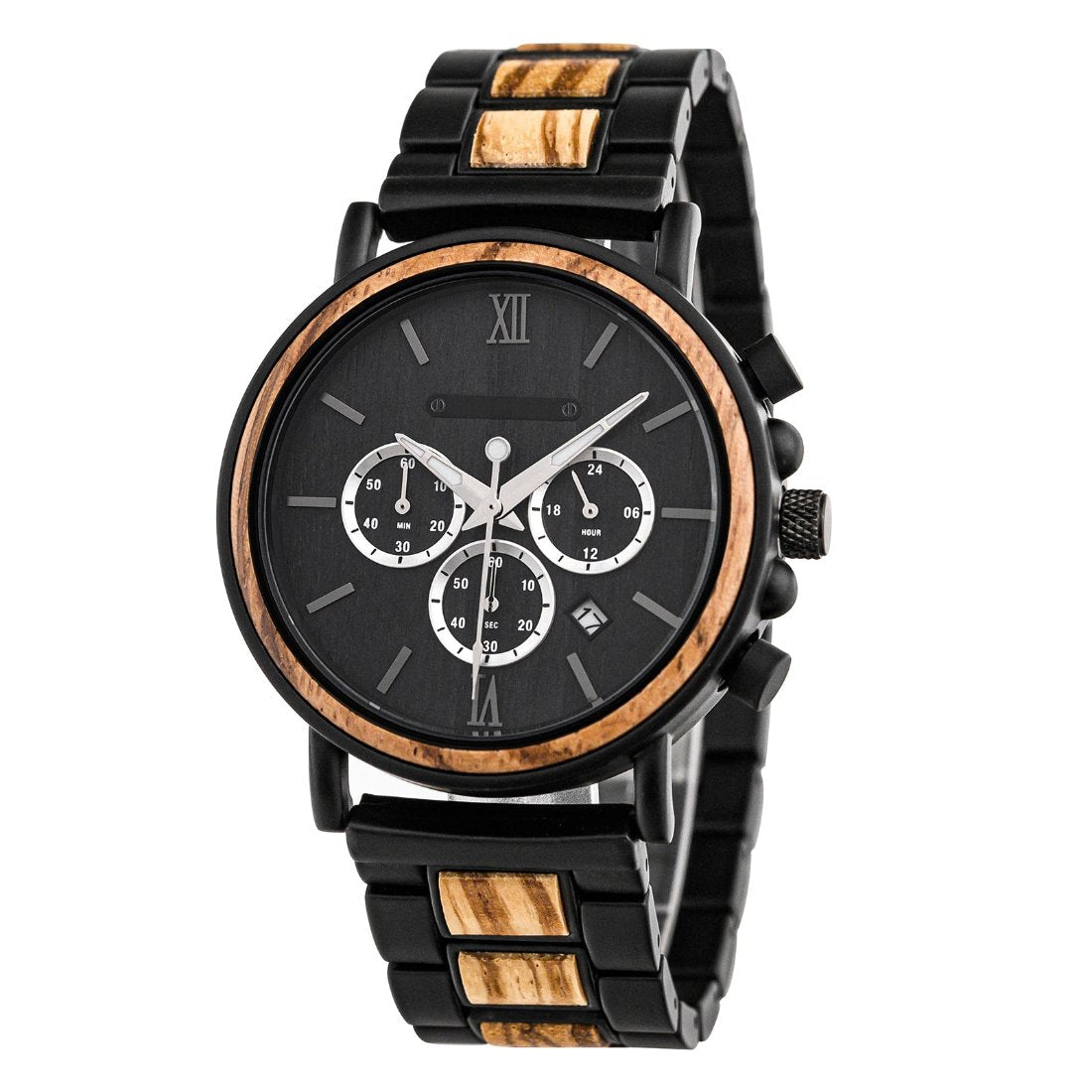 The Chronometer Dial Metal Men’s Wood Watch Black Dial & Natural