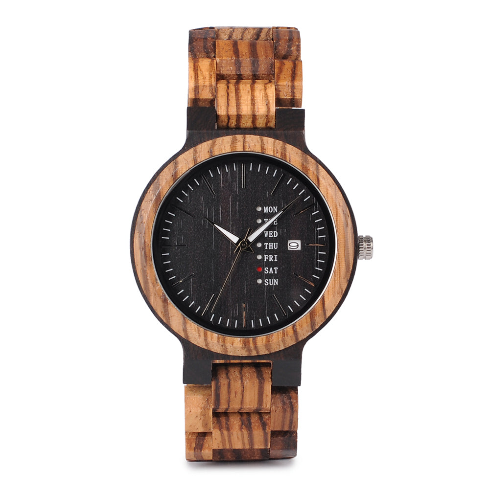 The Agenda Natural Wood Watch Black Dial
