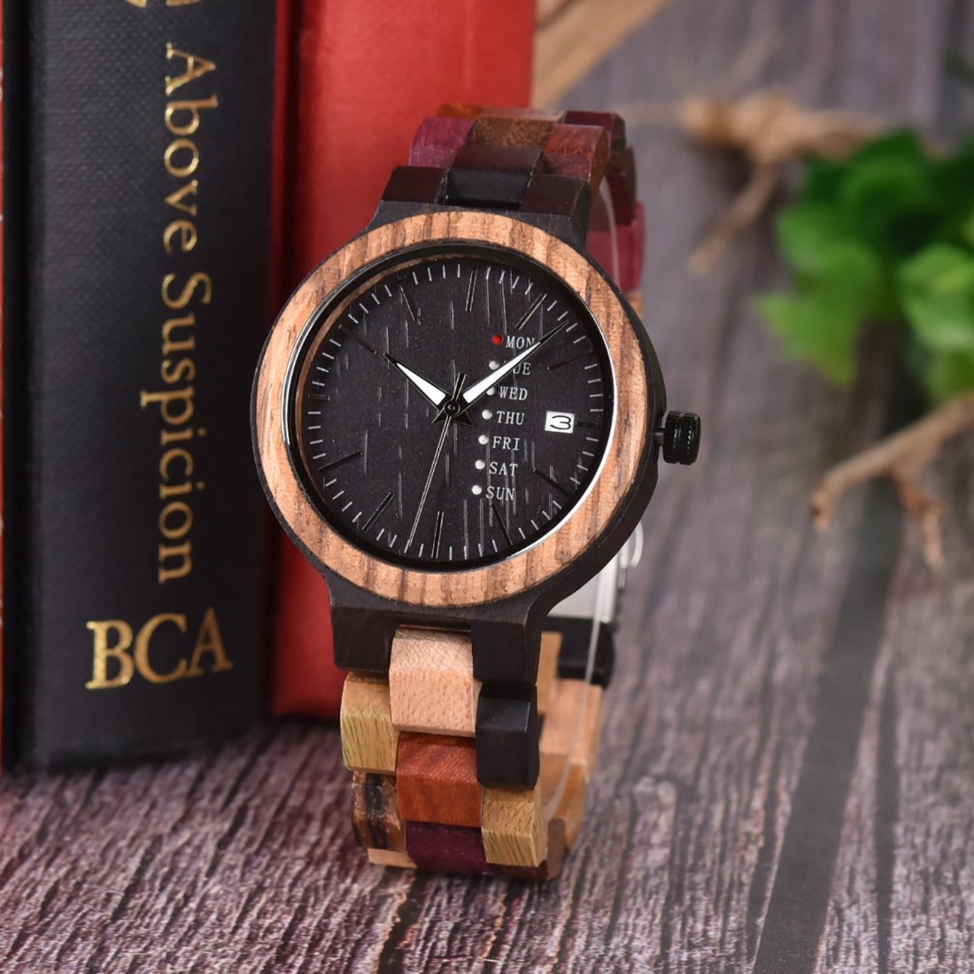 The Agenda Multi-Color Large Dial Wood Watch Black Dial