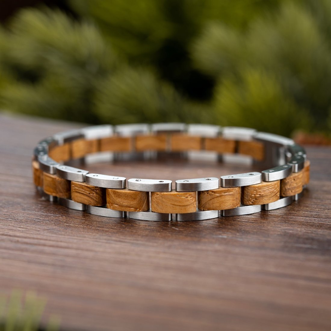 The Wood & Metal Bracelet Stainless Steel Natural