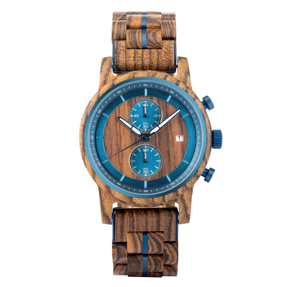 The Double Chronometer Wood Watch Blue