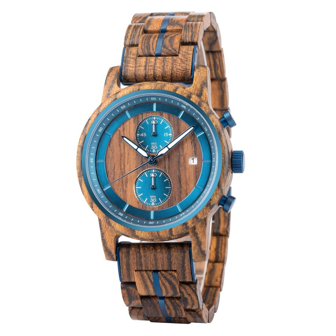The Double Chronometer Wood Watch Blue
