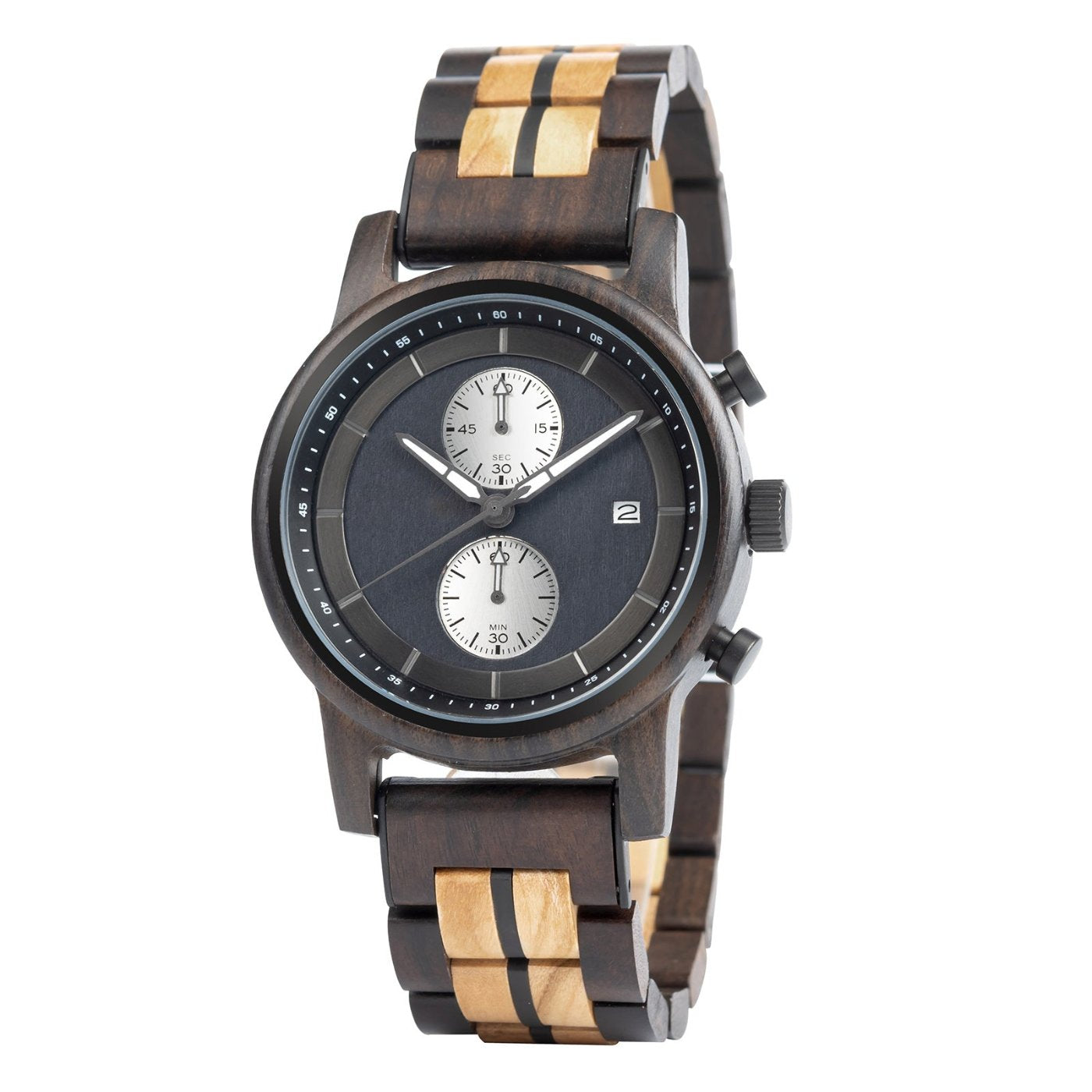 The Double Chronometer Wood Watch Natural Black Dial