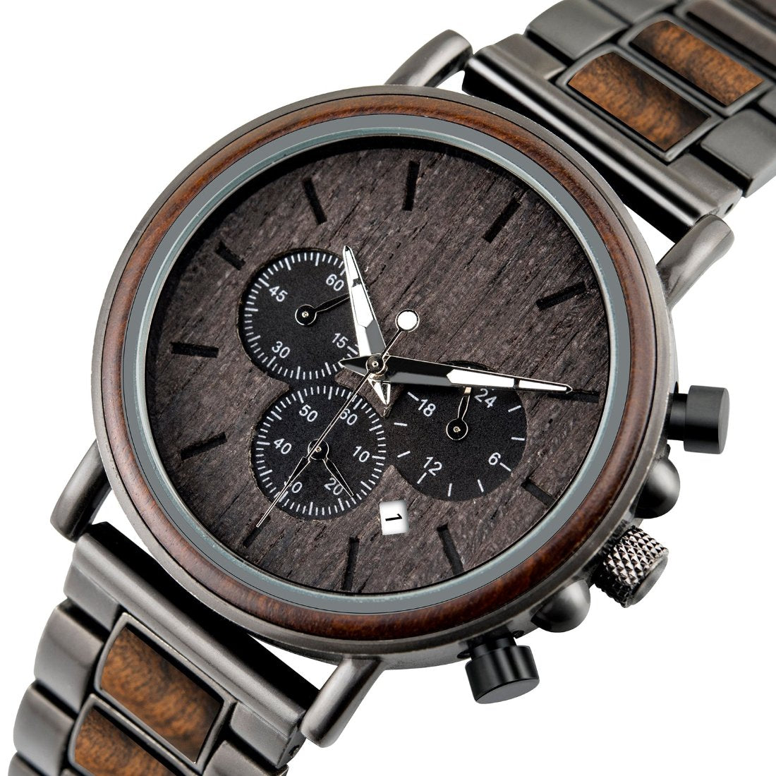 The Chronometer Dial Metal Men’s Wood Watch Ebony