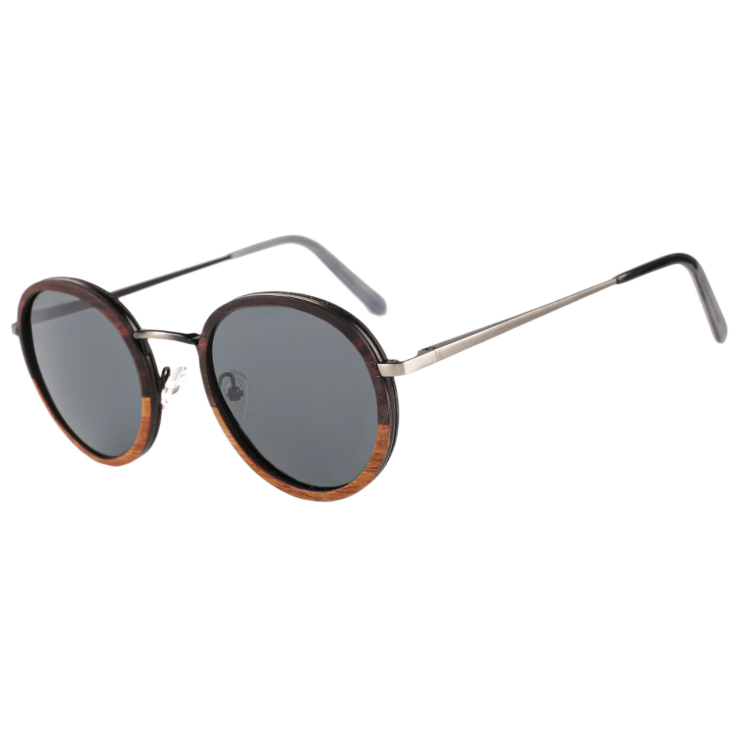 The Metal ROUND EBONY-KOSSO Wood Grey Lense Sunglasses