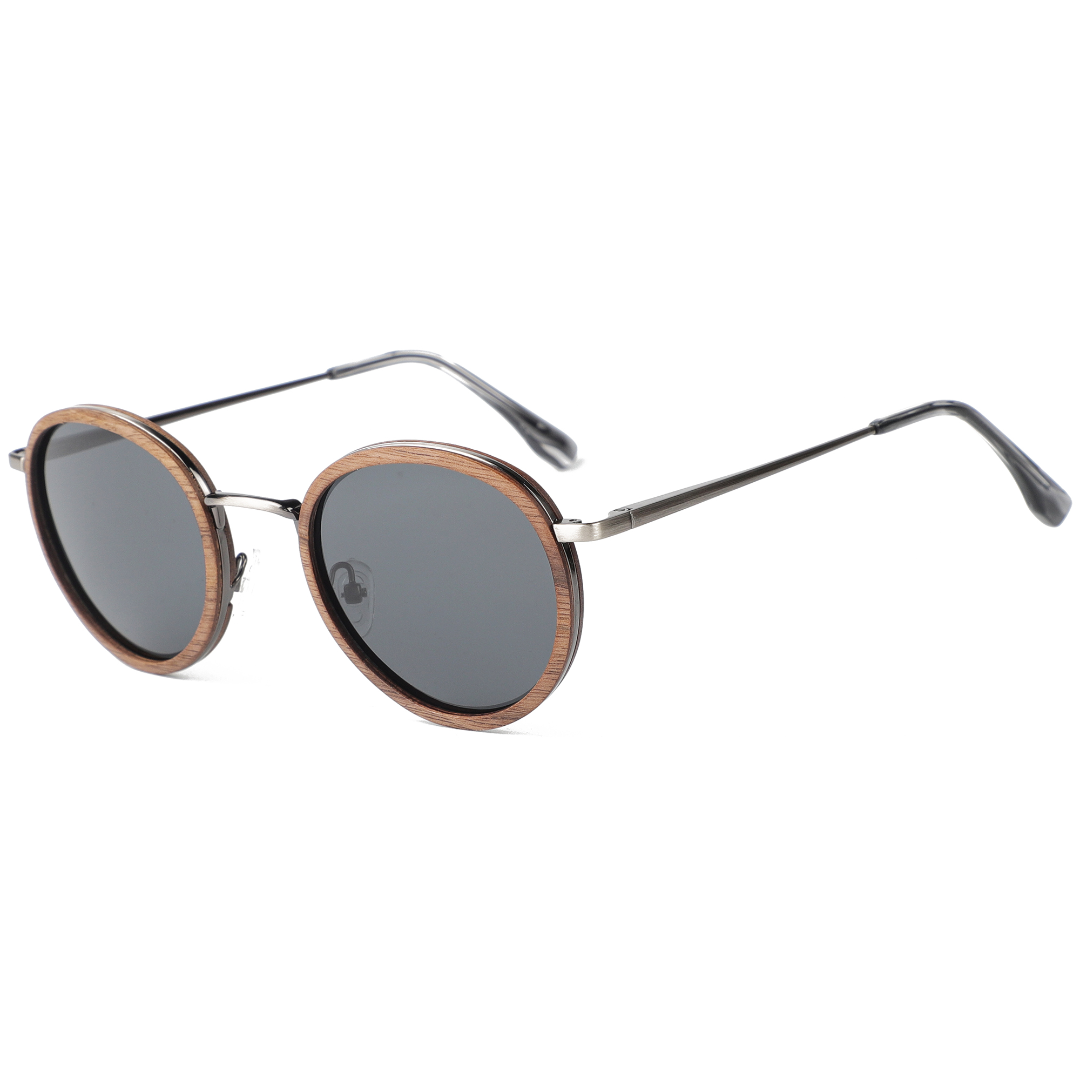 The Metal ROUND WALNUT Wood Sunglasses