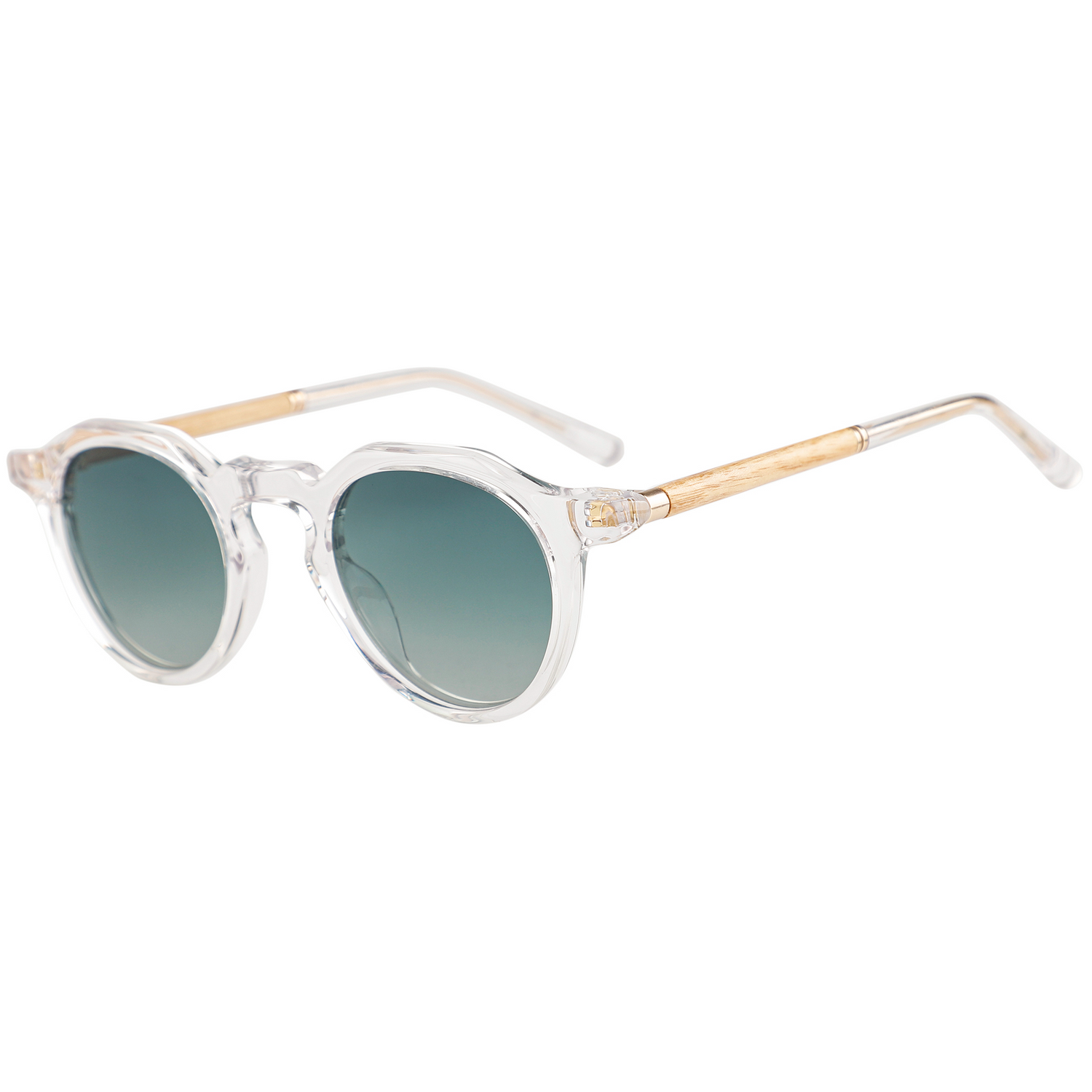 The Classic Round Crystal Clear Acetate & Wood Stick Sunglasses