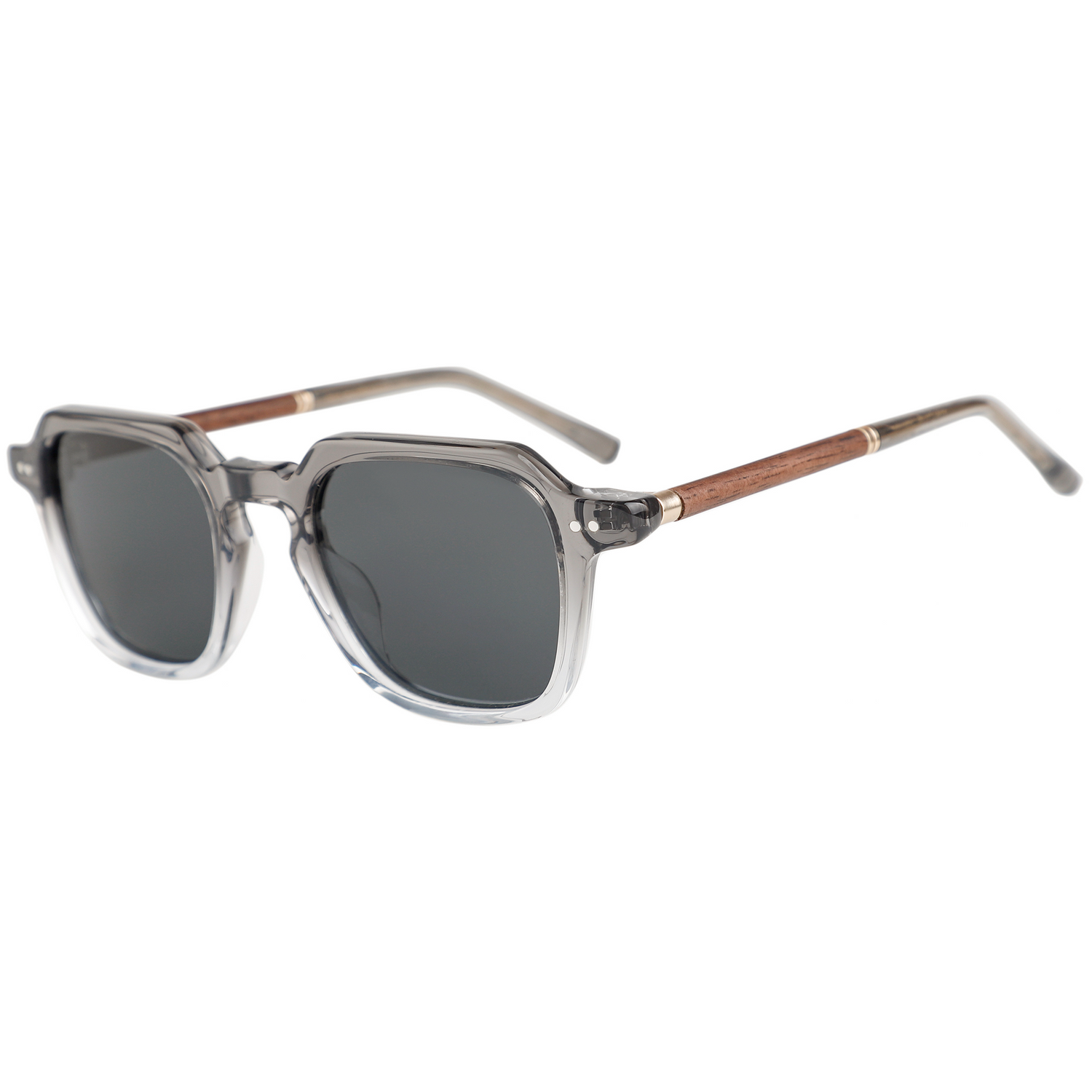 The Modern Square Grey Acetate & Wood Stick Sunglasses