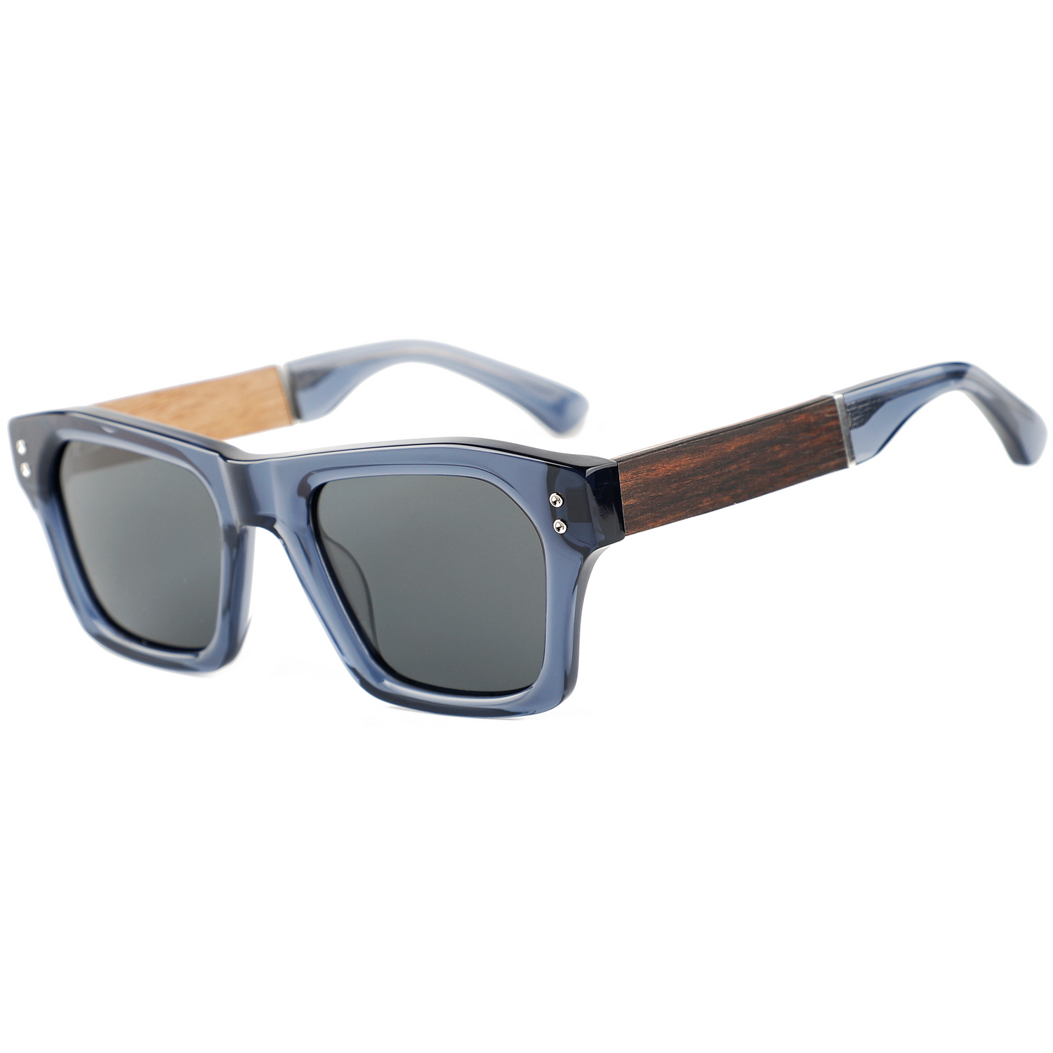 The Oversized Ebony Wood & Blue Acetate Sunglasses