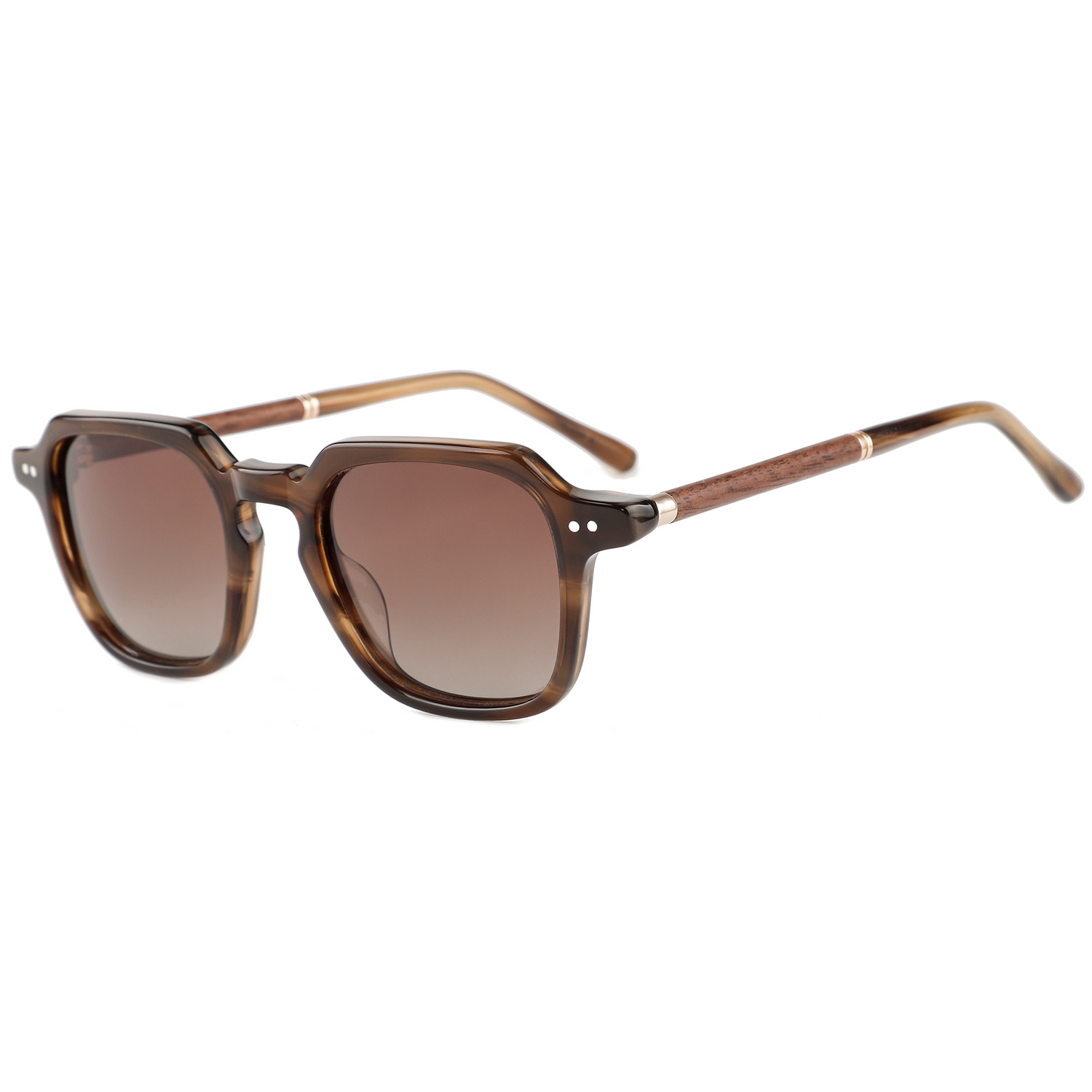 The Modern Square Dark Amber Acetate & Wood Stick Sunglasses