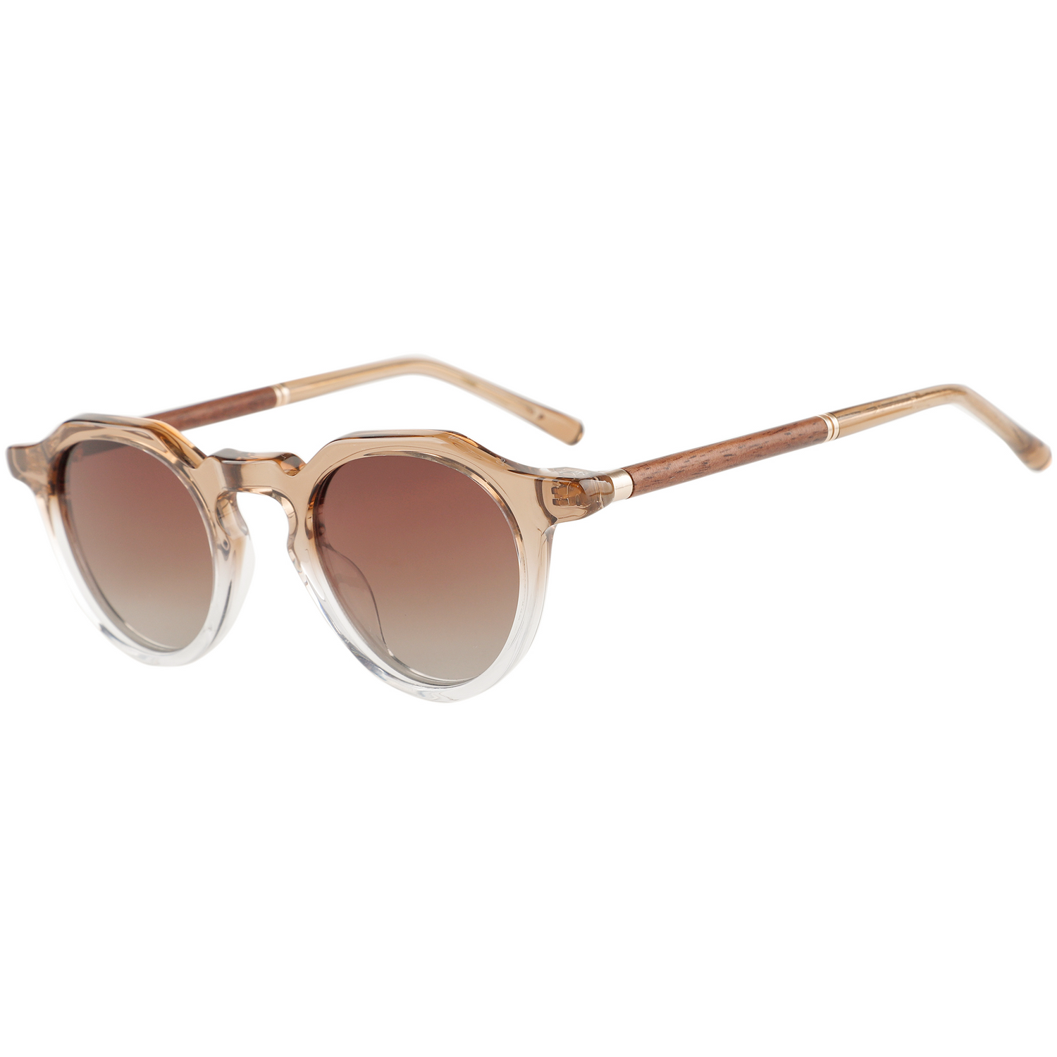 The Classic Round Caramel Acetate & Wood Stick Sunglasses