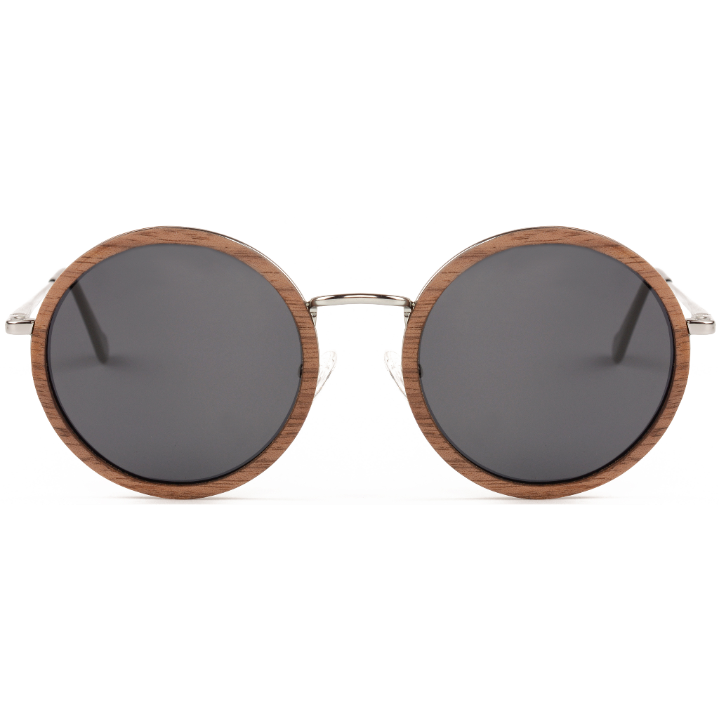 The Metal ROUND FLAT NOSE WALNUT Wood Sunglasses