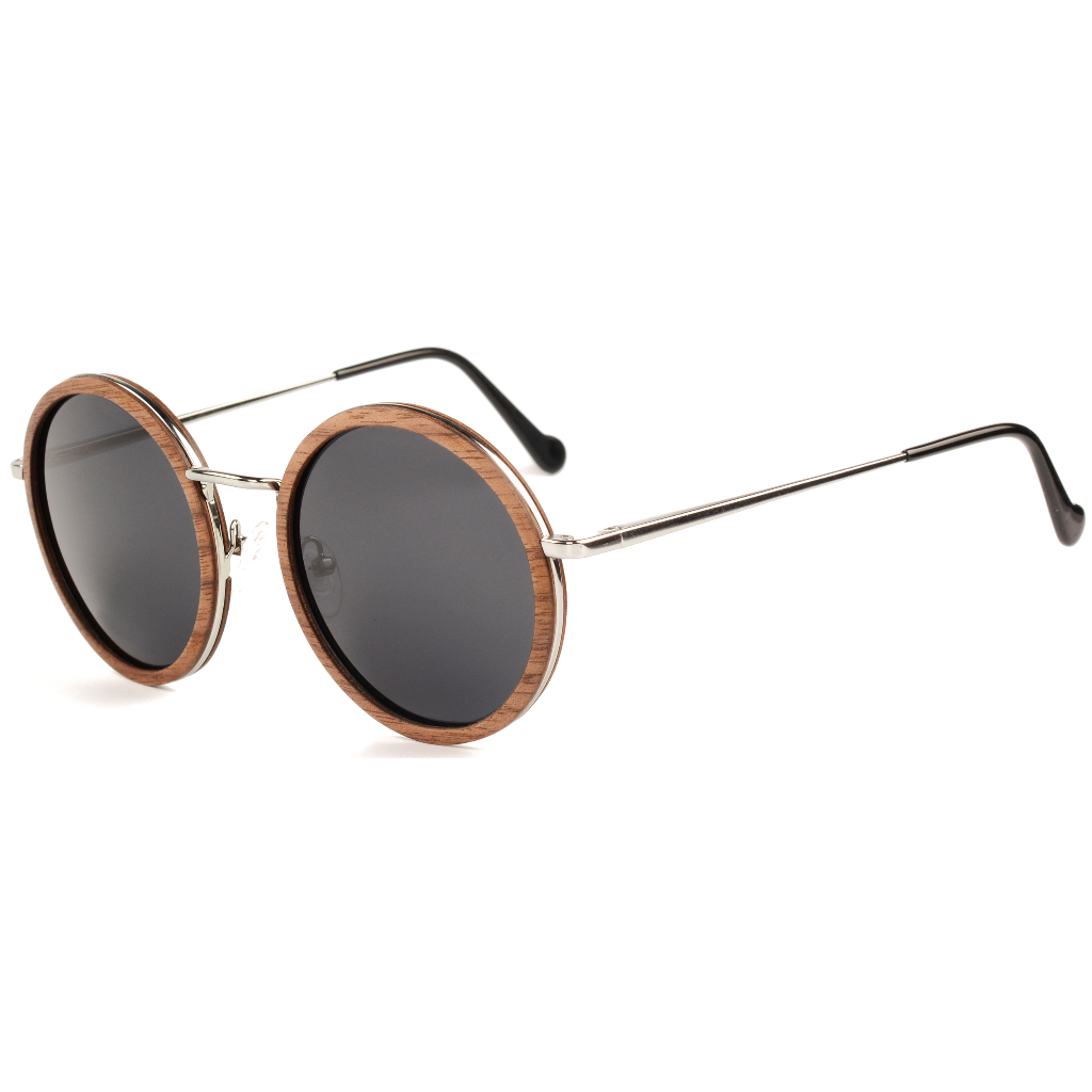 The Metal ROUND FLAT NOSE WALNUT Wood Sunglasses