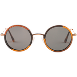 The Metal ROUND FLAT NOSE Layered EBONY-WALNUT Wood Sunglasses