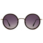The Metal ROUND FLAT NOSE EBONY Wood PURPLE Lens Sunglasses