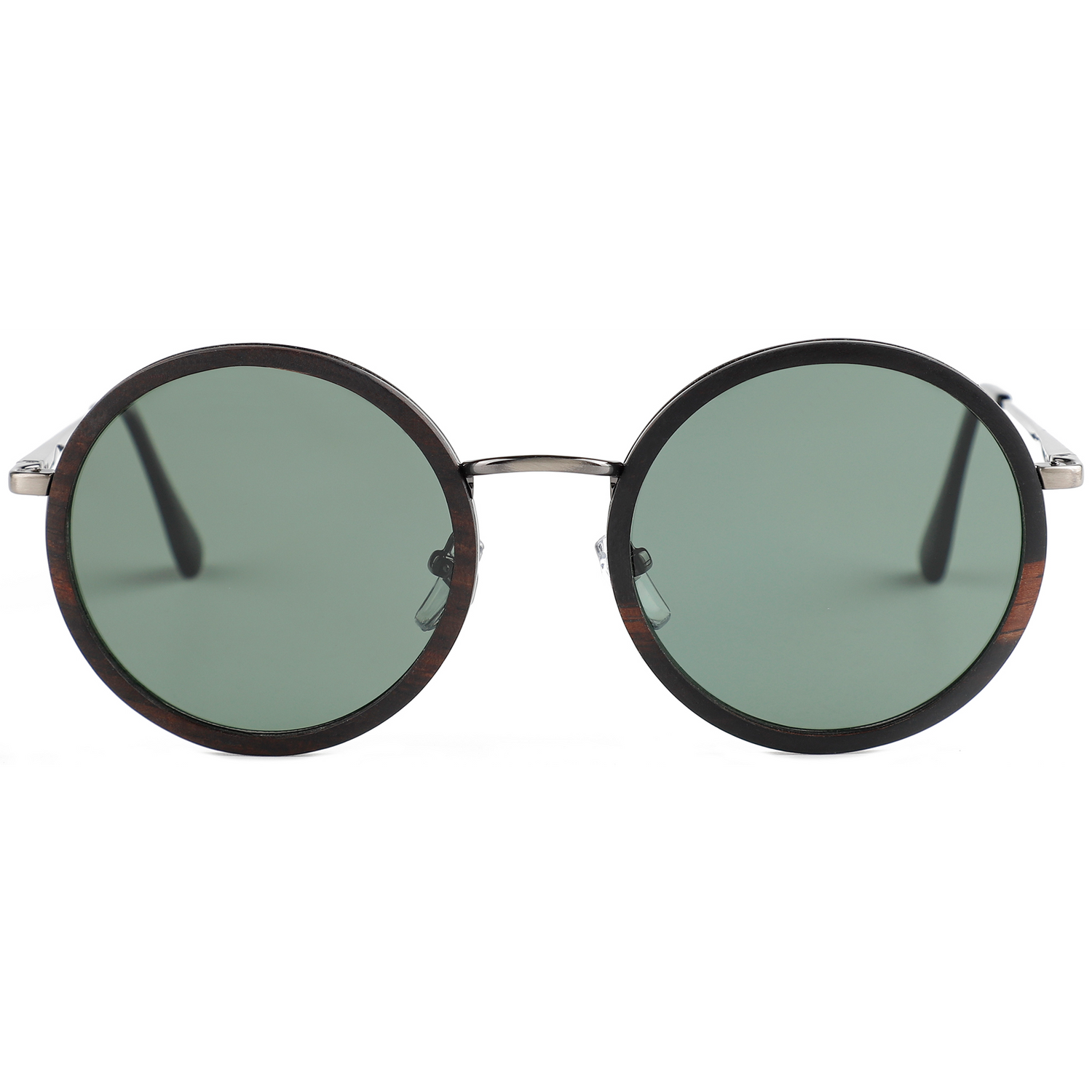 The Metal RETRO LARGE ROUND FLAT NOSE EBONY Wood Sunglasses