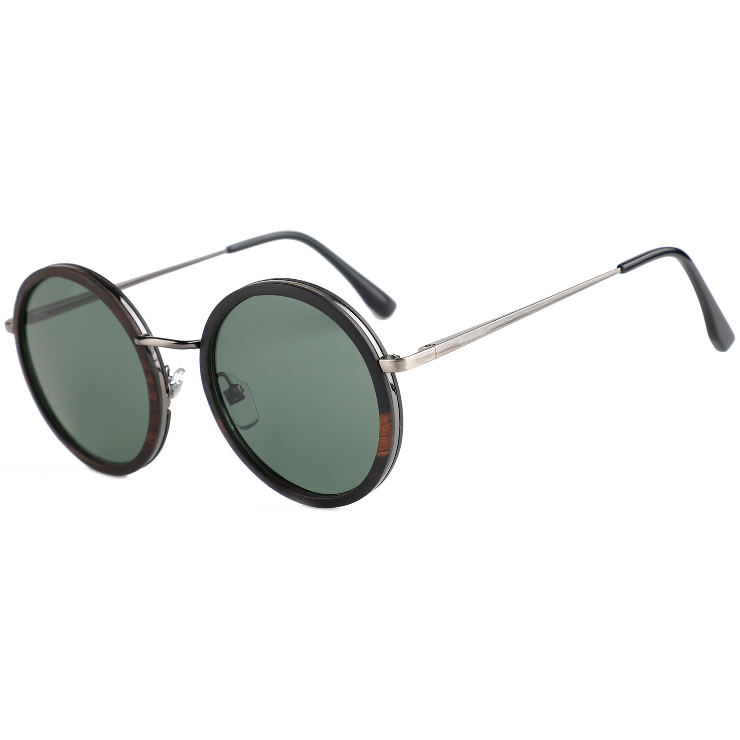 The Metal RETRO LARGE ROUND FLAT NOSE EBONY Wood Sunglasses