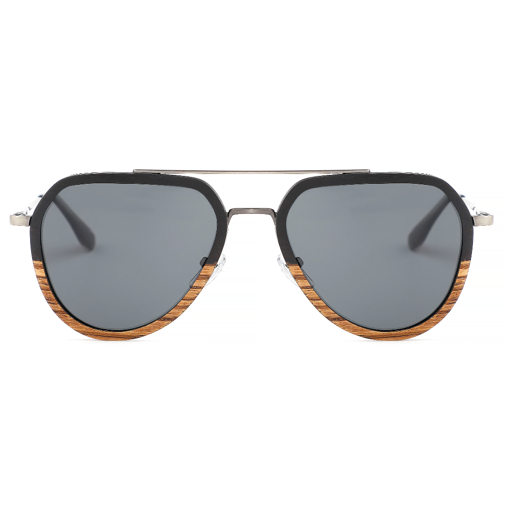 The Metal Aviator Ebony - Zebrawood Sunglasses