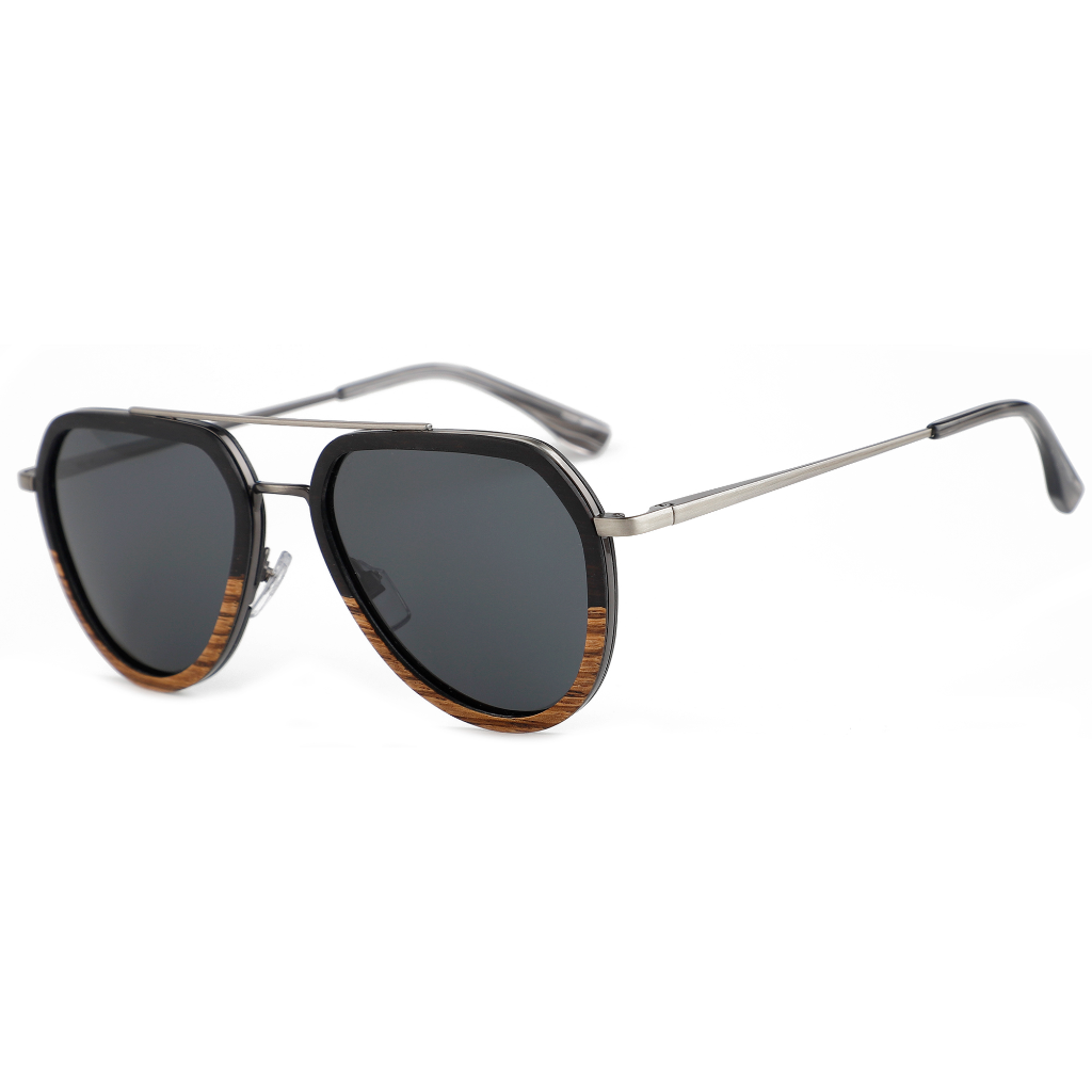 The Metal Aviator Ebony - Zebrawood Sunglasses