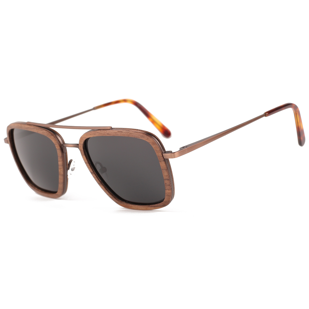 The Metal Slanted Square Walnut Wood Sunglasses