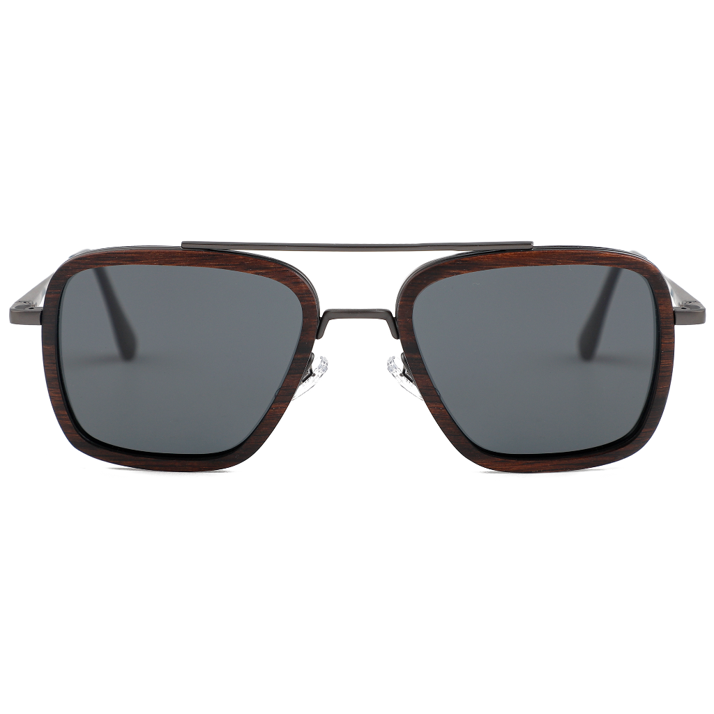 The Metal Slanted Square Ebony  Wood Sunglasses