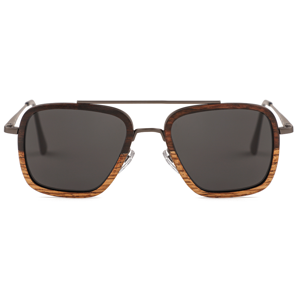 The Metal Slanted Square Ebony-Zebrawood Wood Sunglasses