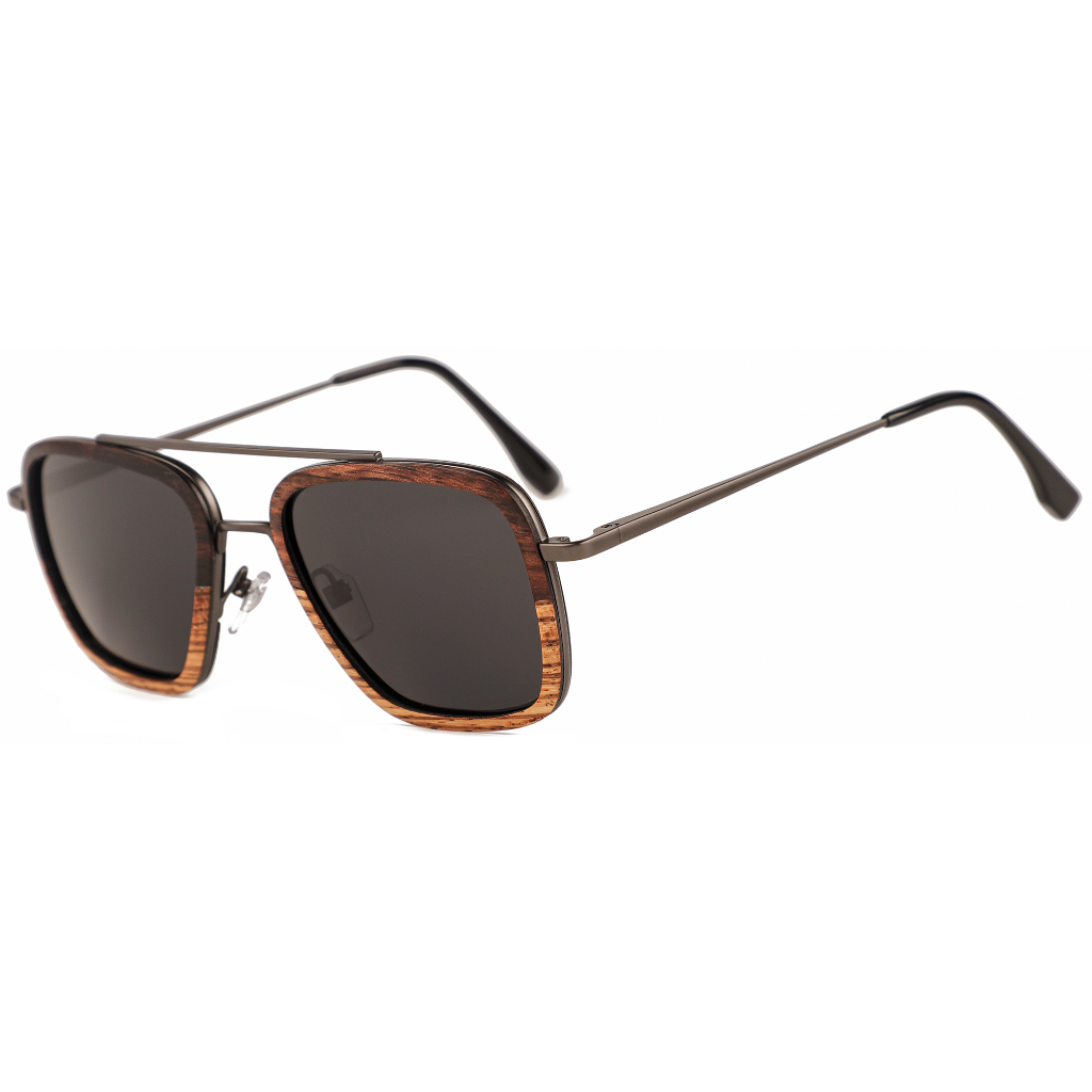 The Metal Slanted Square Ebony-Zebrawood Wood Sunglasses