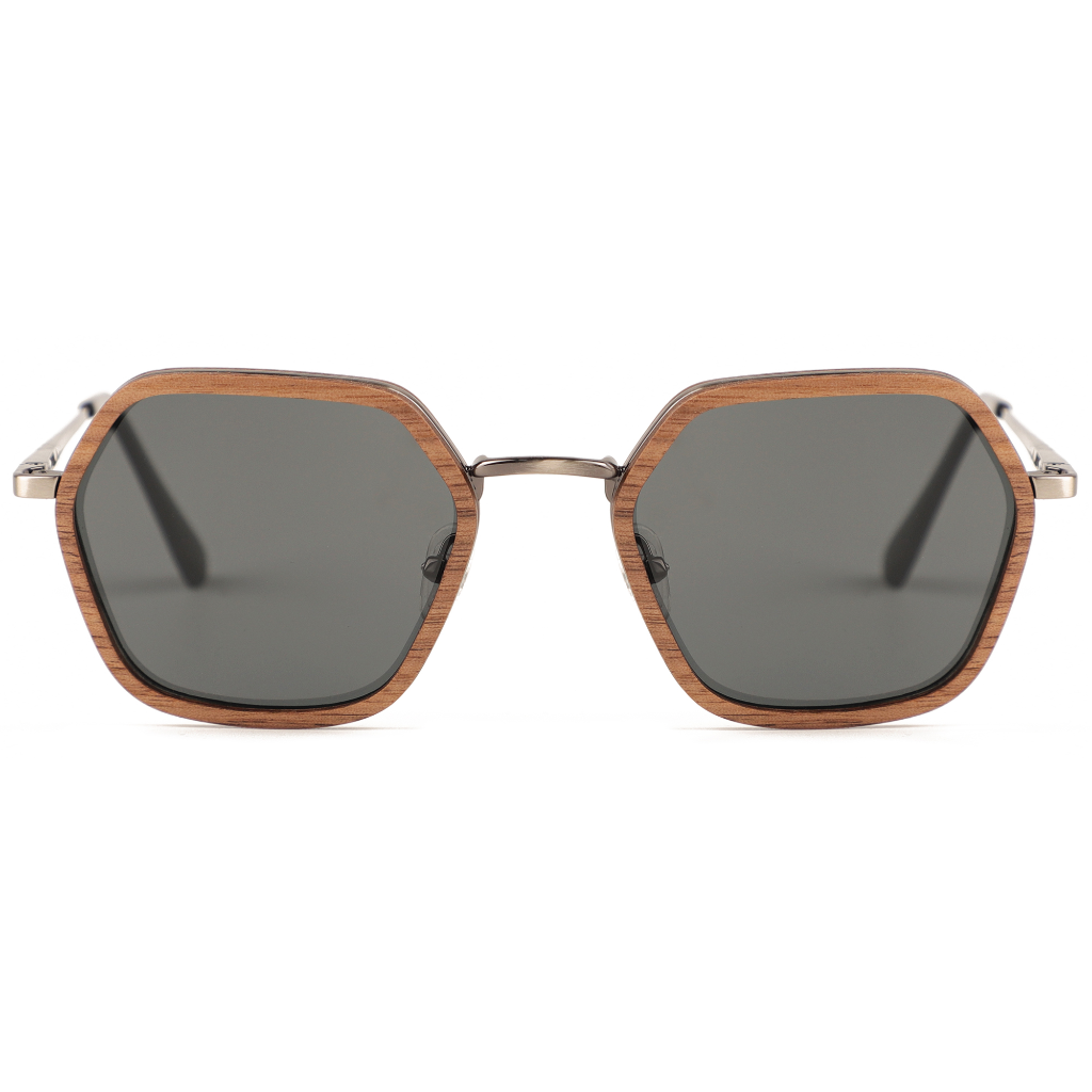 The Metal Hexagon Walnut Wood Sunglasses