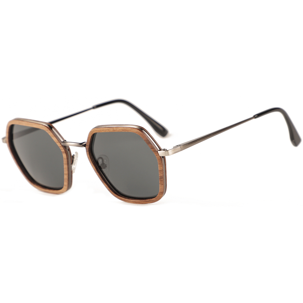 The Metal Hexagon Walnut Wood Sunglasses