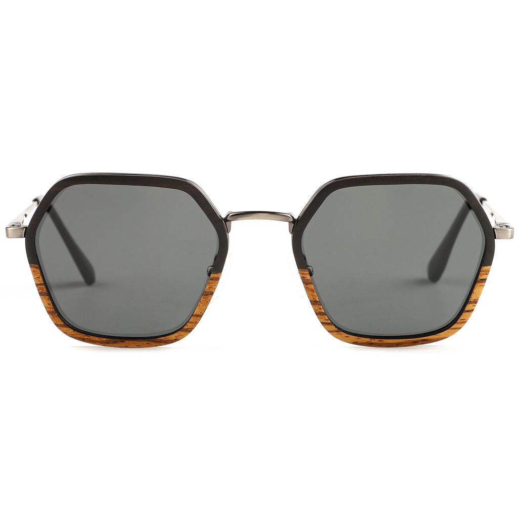 The Metal Hexagon Ebony & Zebrawood Wood Sunglasses