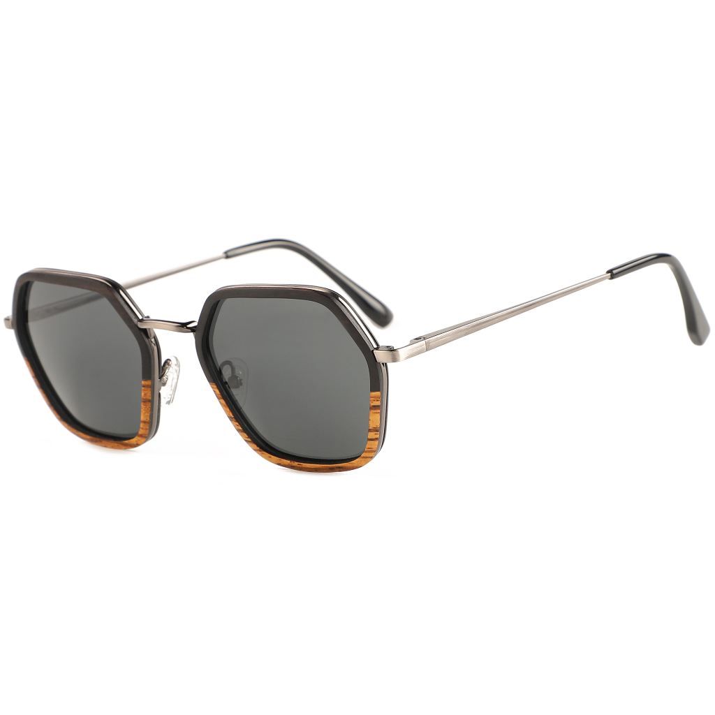 The Metal Hexagon Ebony & Zebrawood Wood Sunglasses