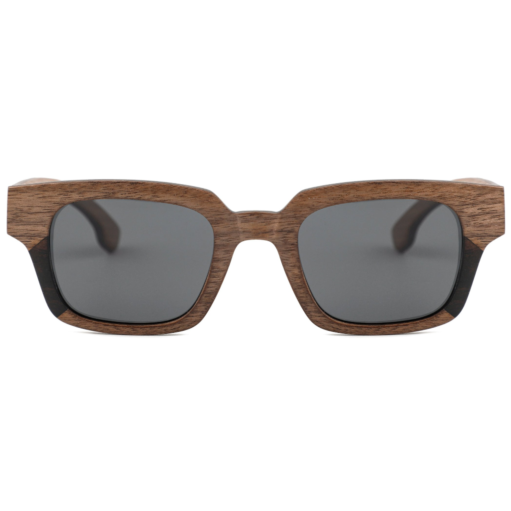 The Square Large Layered Walnut-Ebony Wood Sunglasses