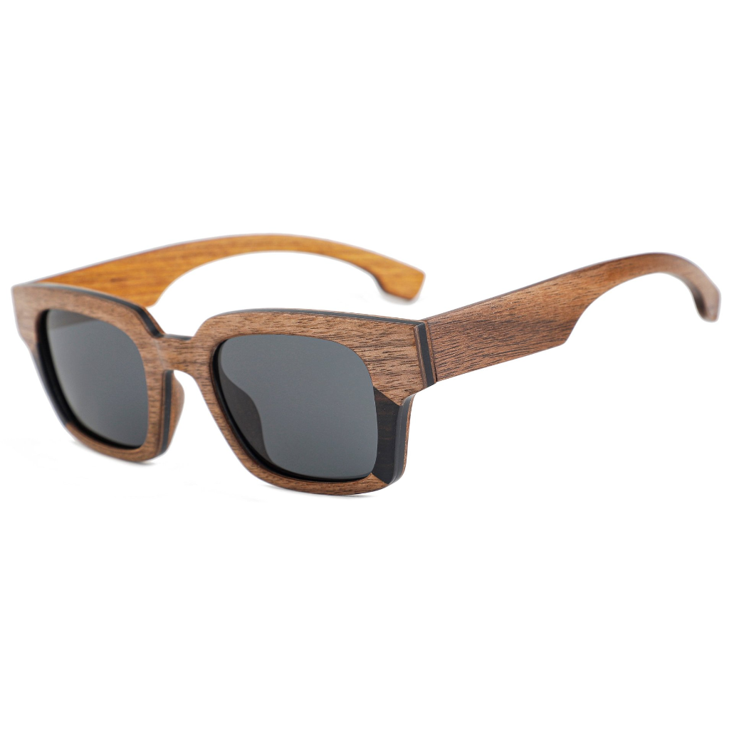 The Square Large Layered Walnut-Ebony Wood Sunglasses