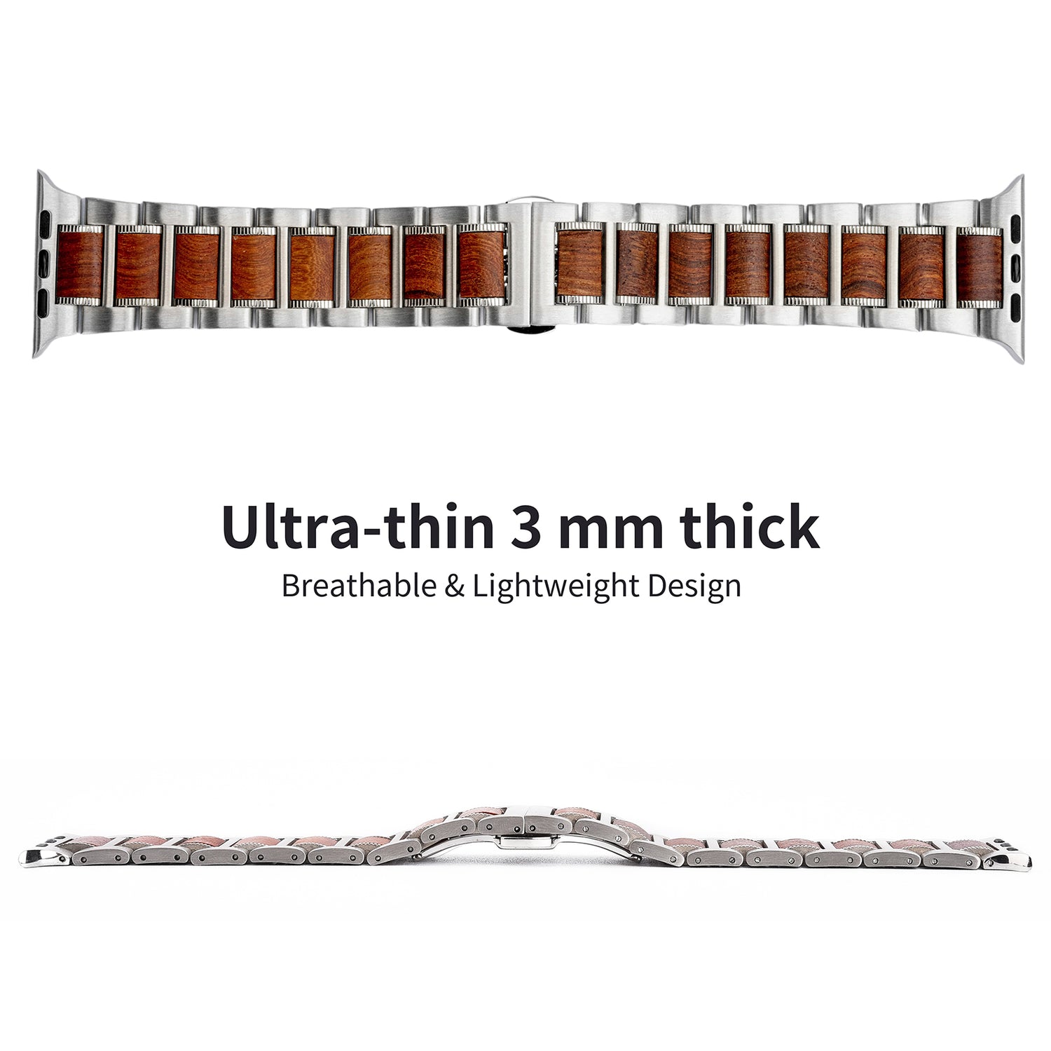 The Smartwatch Metal Steel & Mahogany Wood Band
