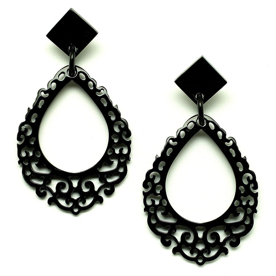 Lightweight Polished Horn Large Teardrop Shape with Carved Design Earrings | Pantallas