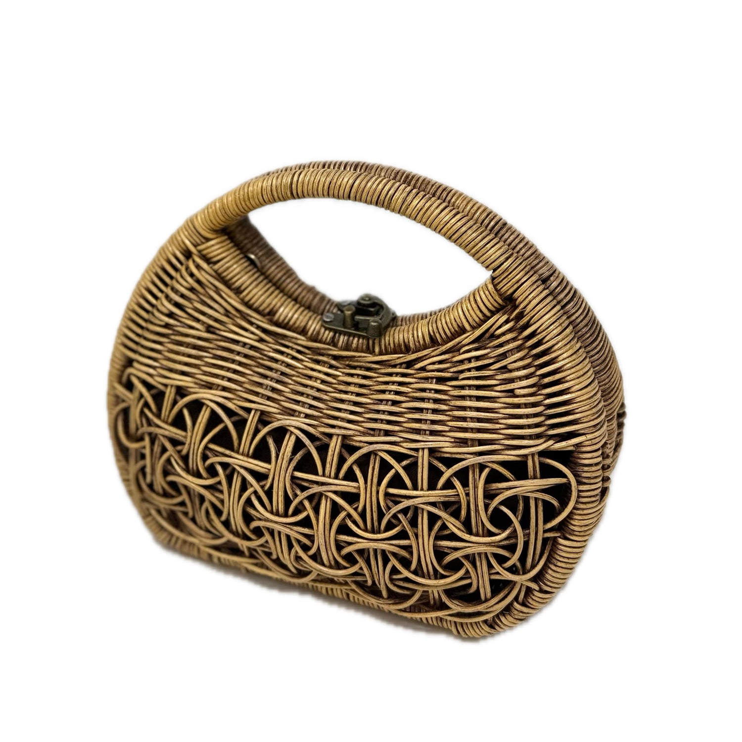 Bali Handle Circles Rattan Purse  Small
