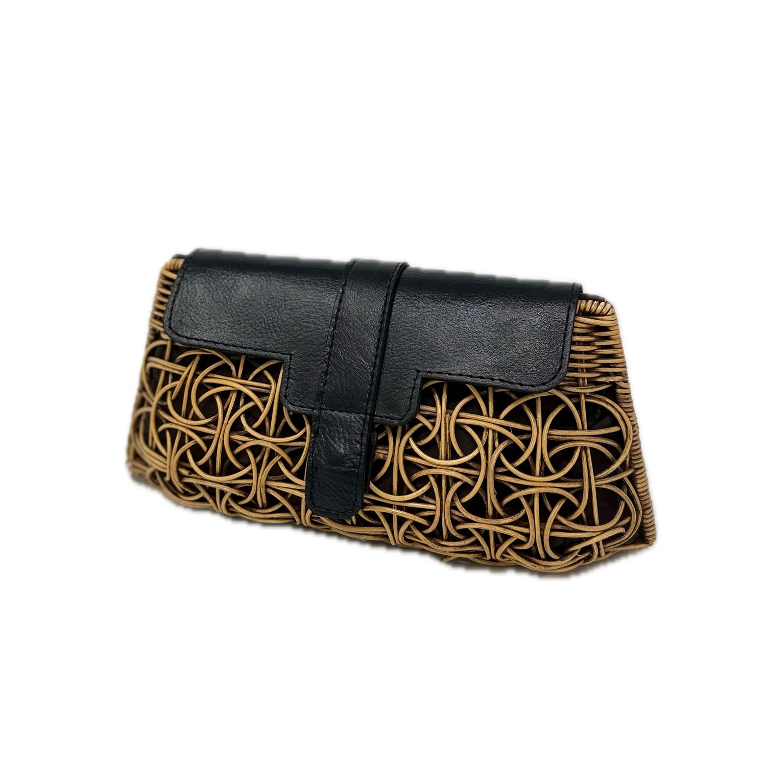 Bali Envelope Circles Rattan Wide Purse with Over Black Leather Closure