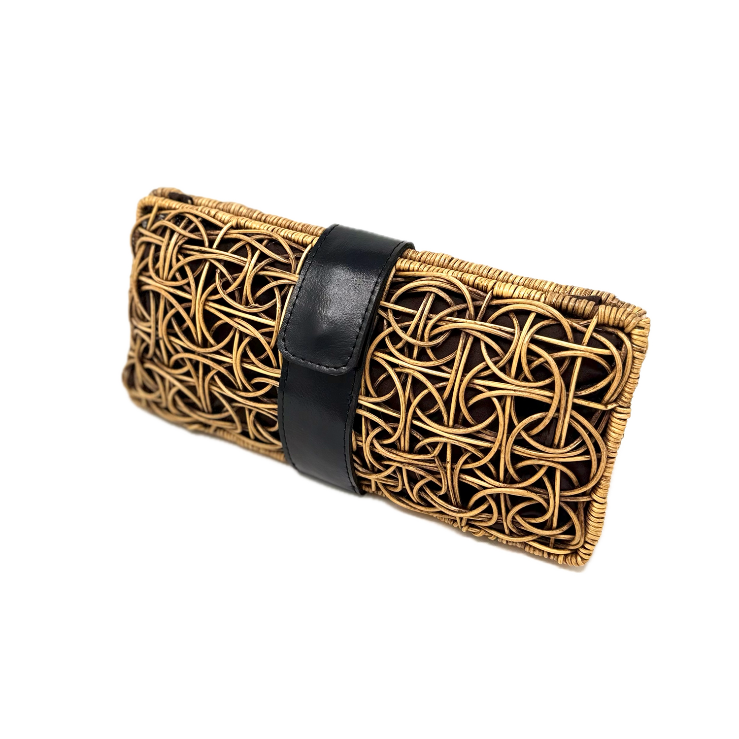 Bali Envelope Circles Rattan Purse with lining & Leather Closure