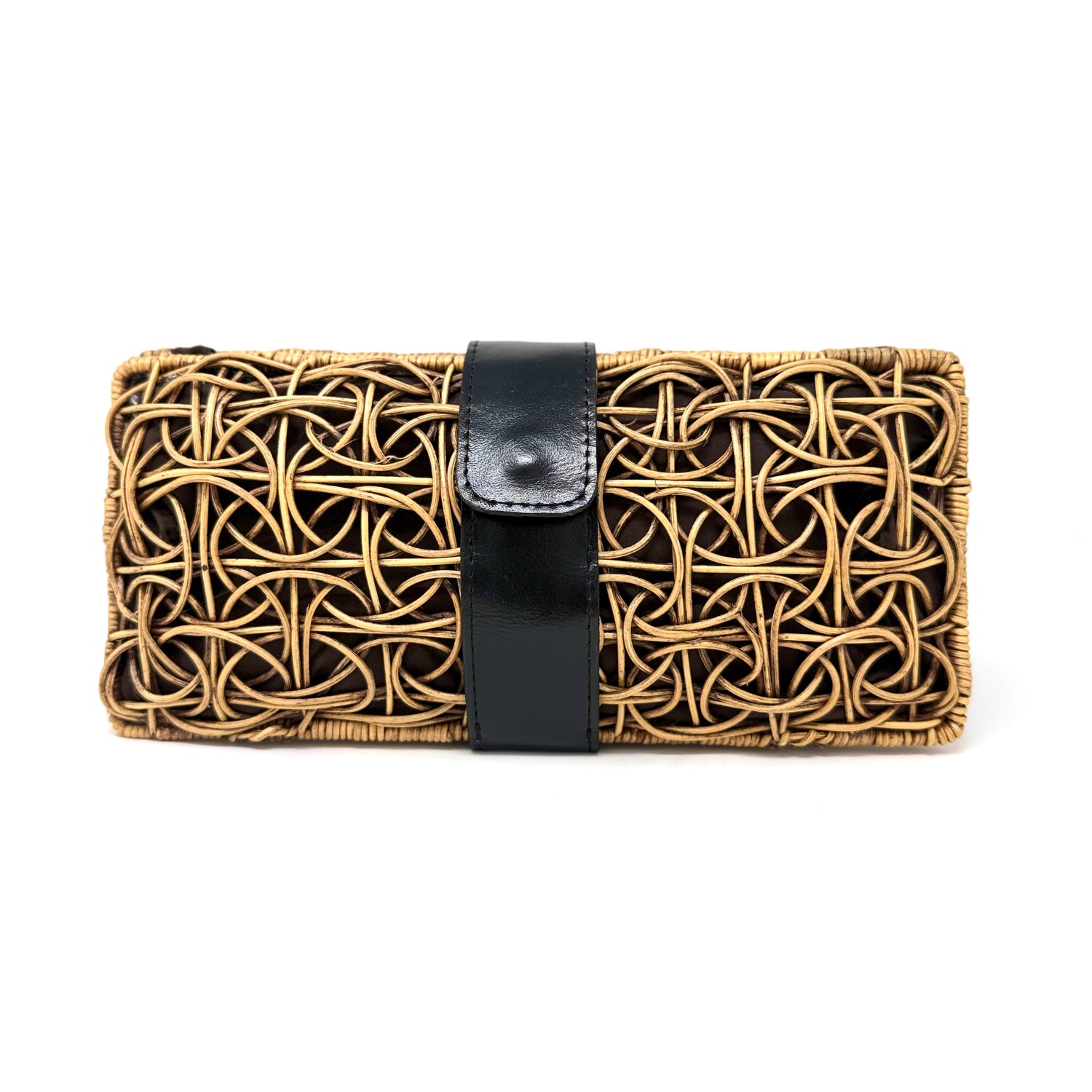 Bali Envelope Circles Rattan Purse with lining & Leather Closure