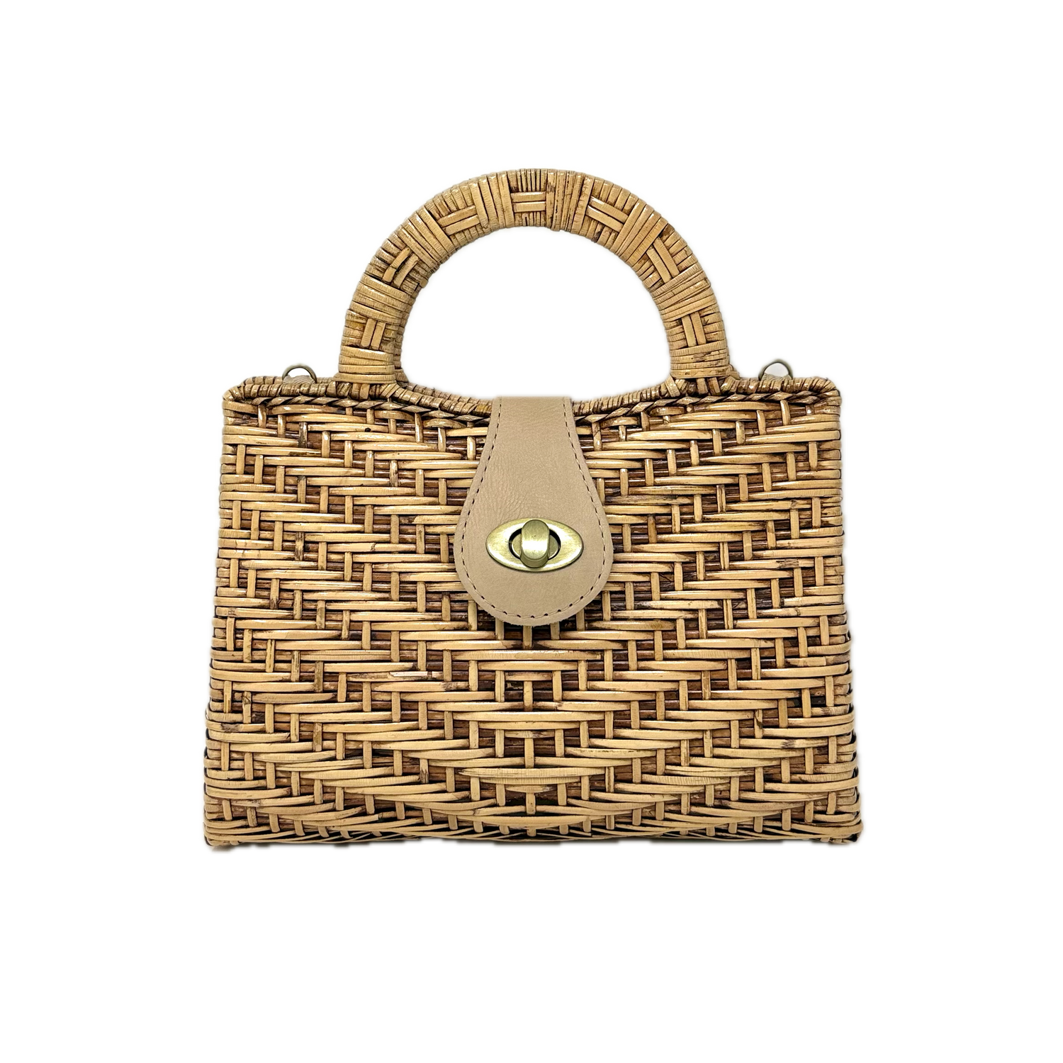Bali Rattan Wide Wicker Tote with Leather Crossbody Purse