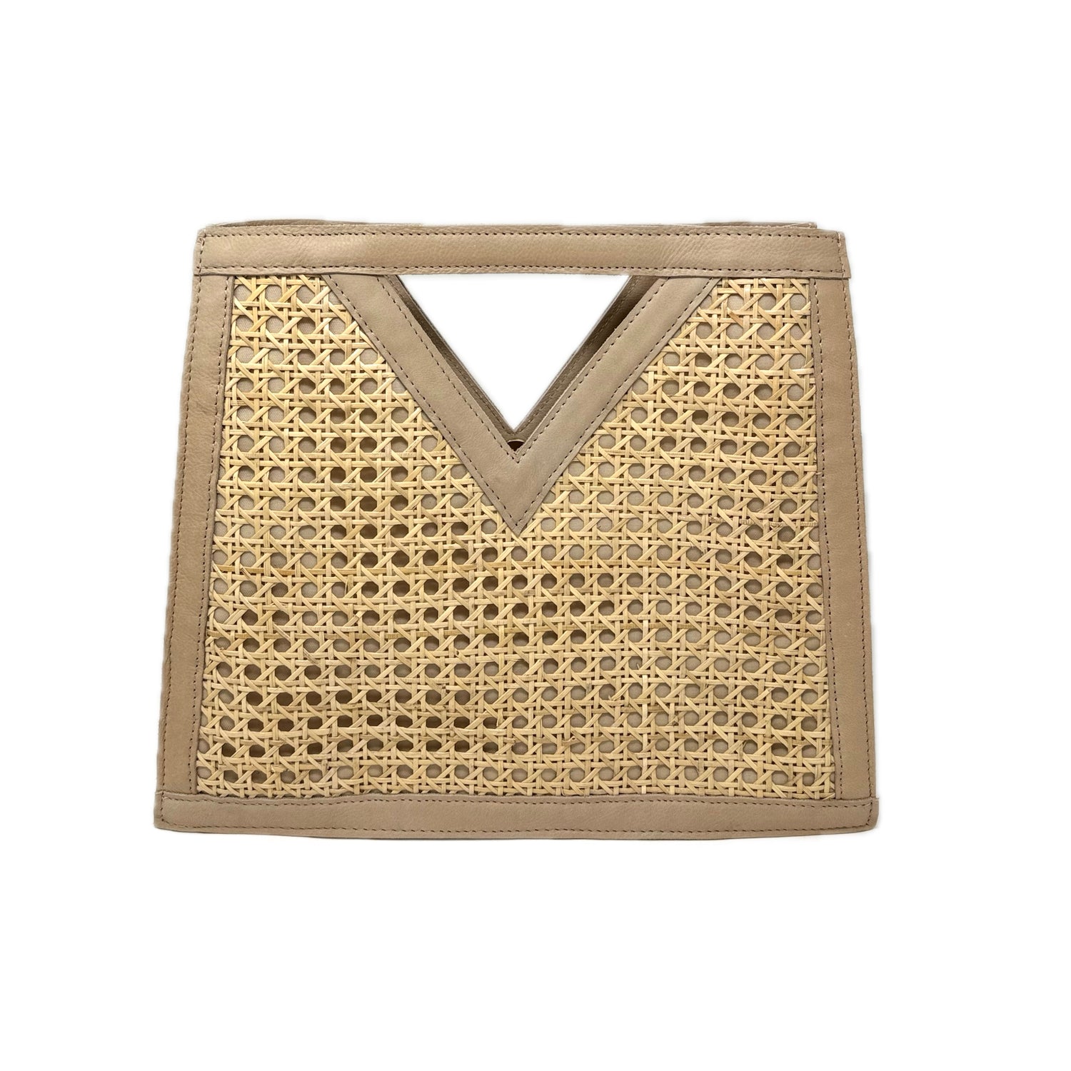 V Cane Webbing & Cream Leather Handmade Bali Handbag