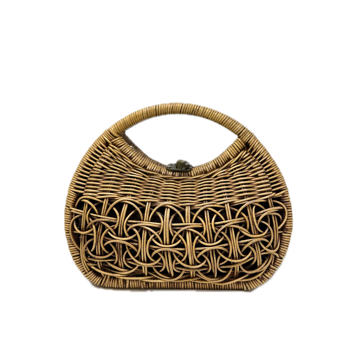 Bali Handle Circles Rattan Purse  Small
