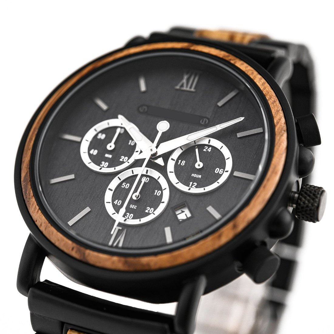 The Chronometer Dial Metal Men’s Wood Watch Black Dial & Natural