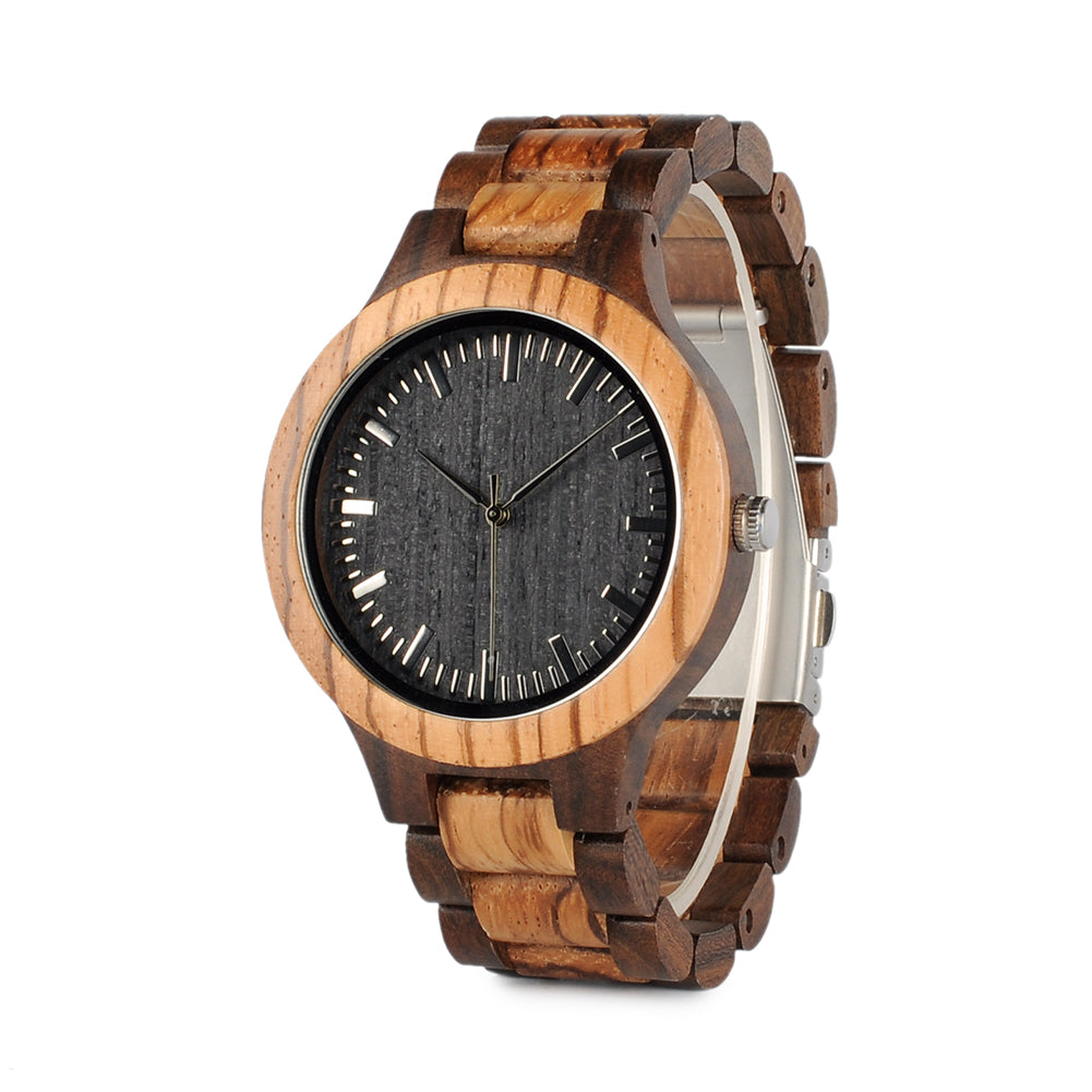 The Two Tone Natural Wood Watch Black Dial - DOS TONOS