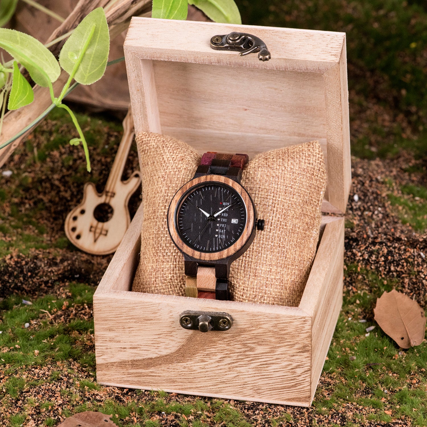 The Agenda Multi-Color Large Dial Wood Watch Black Dial - LA AGENDA